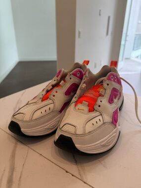 Nike Tekno White Sneakers with Pink & Orange Details